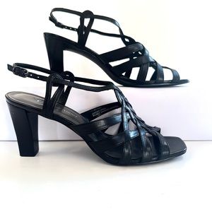 ETIENNE AIGNER BLACK LEATHER SQUARE-TOE CAGED GLADIATOR SLING BACK SANDALS Sz8
